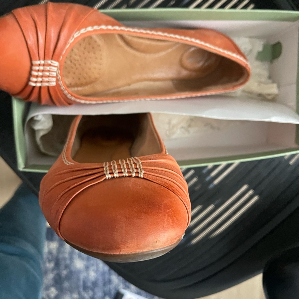 Clarks burn orange flats